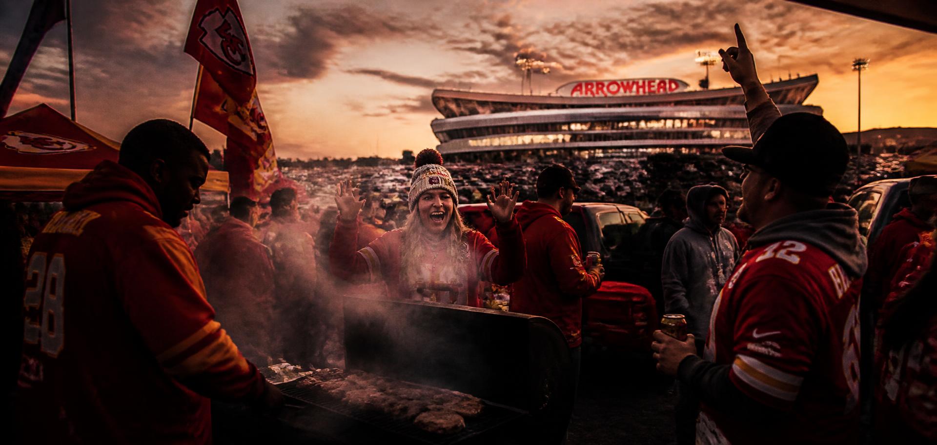 Tailgate avec grillades devant un stade